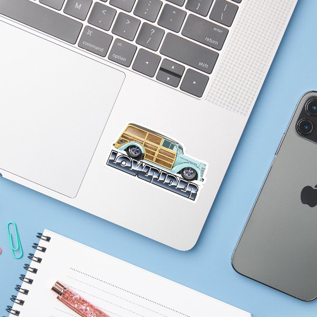 Retro Woody Lowrider Aufkleber (Laptop mit iPhone)