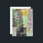 Retro Working Men Black White Pink Yellow Postkarte<br><div class="desc">A random collage of vintage textbook papers and a vintage woodworking images from a book from 1950 with a vintage textbook page background with little hits of green and yellow</div>