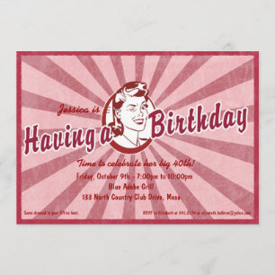 Retro Wow Birhday Einladung - Magenta Red