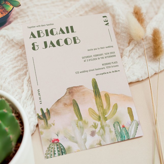 Retro-Wüste-Kaktus Arizona-Hochzeit in Urlaubsort Einladung (Retro Desert Cactus Arizona Destination Wedding Invitation)