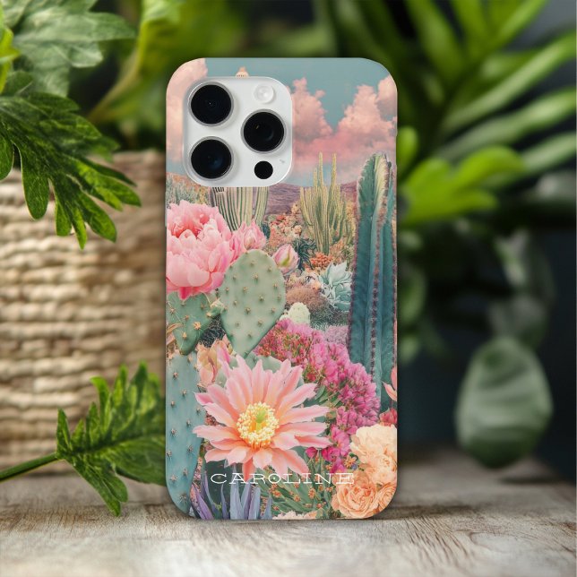 Retro-Wüste Kaktus floraler Personalisierter Name Case-Mate iPhone Hülle (Von Creator hochgeladen)