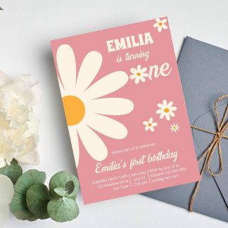 Retro Wüste Tag 1. Geburtstag Party staubig pink Einladung