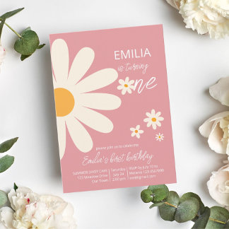 Retro Wüste Tag 1. Geburtstag Party staubig pink Einladung