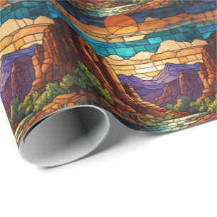 Retro-Wüsten-Szene Sedona Berge Buntglas Kunst Geschenkpapier