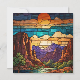 Retro-Wüsten-Szene Sedona Berge Glasmalerei
