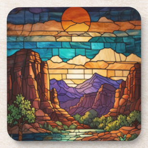Retro-Wüsten-Szene Sedona Berge Glasmalerei Getränkeuntersetzer