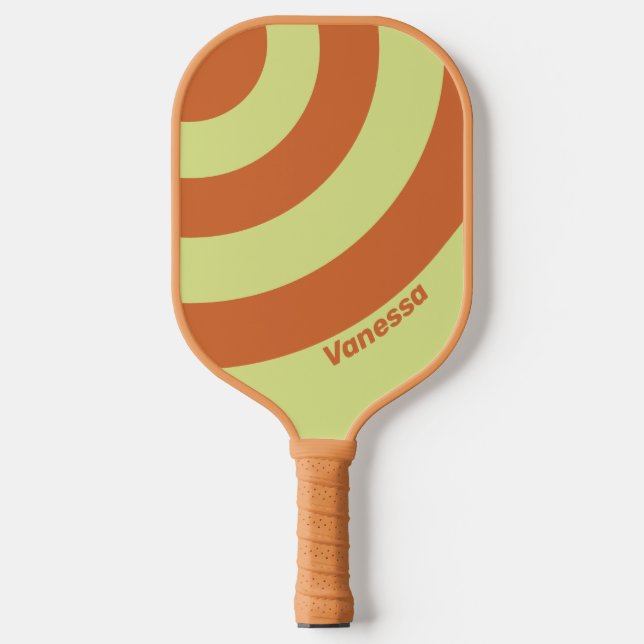 Retro-Wüstenkaktus Drei Kreisel Streifen mit Namen Pickleball Schläger (Vorderseite)