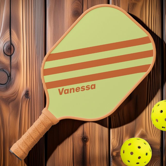 Retro Wüstenkaktus Drei Streifen mit Namen Pickleball Schläger (Von Creator hochgeladen)