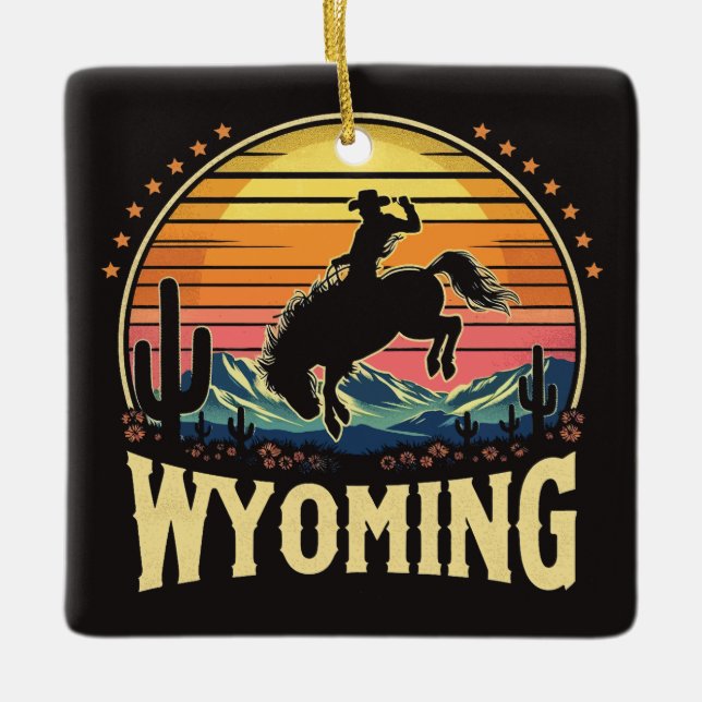 Retro Wyoming Cowboy Keramikornament (Vorderseite)