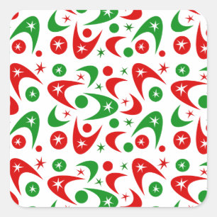 Retro Xmas Boomerangs Quadratischer Aufkleber