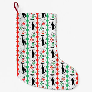 Retro Xmas Cat Stripe Multi 2-seitig Klein Kleiner Weihnachtsstrumpf