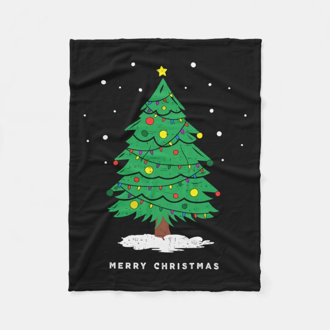 Retro Xmas frohe Weihnachtsbaumleuchten Fleecedecke (Vorderseite)