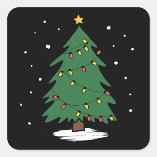 Retro-Xmas-Frohe-Weihnachtsbaumlichter Quadratischer Aufkleber