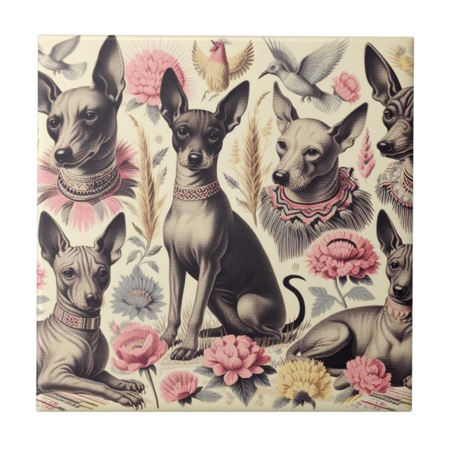 Retro Xoloitzcuintle Nahtlose Illustration Fliese (Vorderseite)