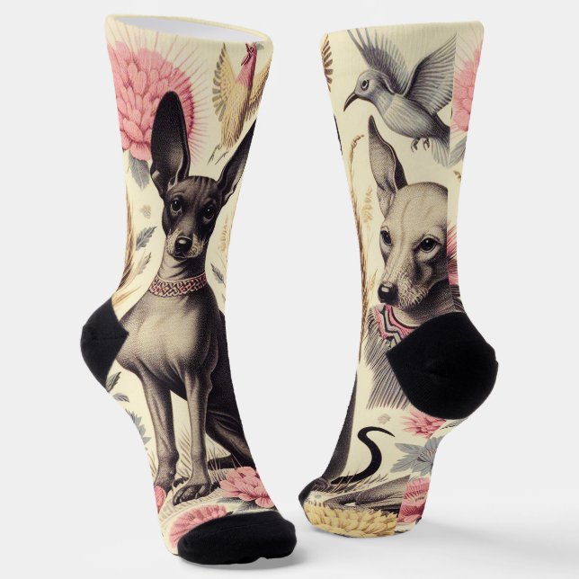 Retro Xoloitzcuintle Nahtlose Illustration Socken (Gewinkelt)