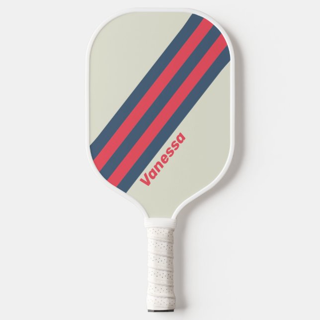 Retro Yacht Club Streifen mit Namen Pickleball Schläger (Vorderseite)