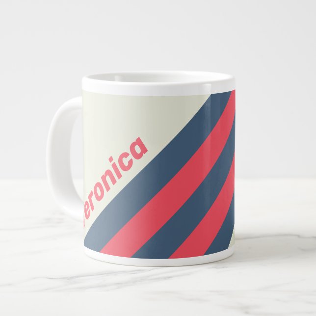 Retro Yacht Club Stripes with Name Jumbo-Tasse (Vorderseite Links)
