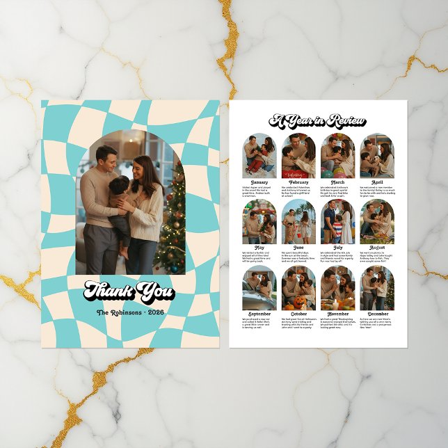 Retro "Year in Review" Feiertag Dankeskarte (Retro "Year in Review" Holiday Thank You Card)