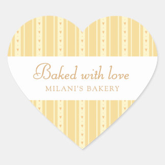 Retro Yellow And Orange Heart Stripes Bakery Herz-Aufkleber