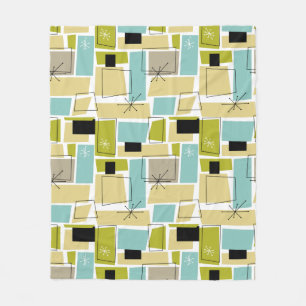 Retro Yellow Blue Abstrakt Squares Mitte Jahrhunde Fleecedecke