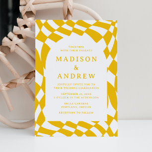 Retro Yellow Checkerboard Wedding Einladung