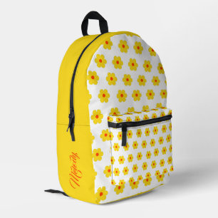 Retro Yellow Daisy Blume Groovy Style Bedruckter Rucksack