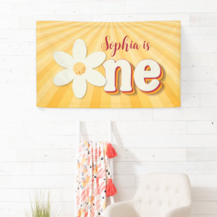 Retro Yellow Daisy Erster Geburtstagsbanner Banner