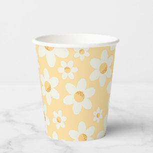 Retro Yellow Daisy Paper Cup   Groovy Boho Birthda Pappbecher