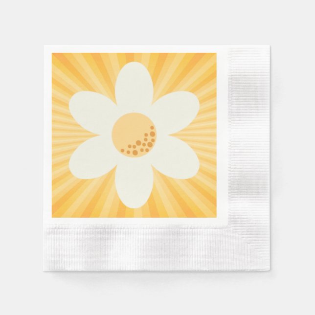 Retro Yellow Daisy Party Napkins | Groovy Boho Flo Serviette (Vorderseite)