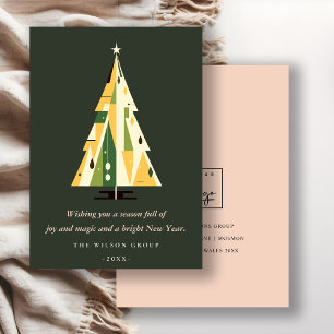 Retro Yellow Green Christmas Tree Business-Logo Feiertagskarte