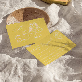 Retro Yellow Hand Drawn Cake Floral Wedding RSVP Karte