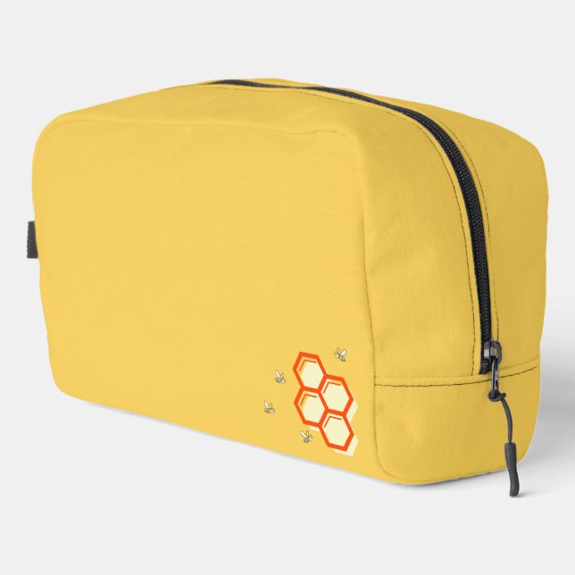 Retro Yellow Honeycomb Bee-uty Bag | Eigener Text Waschbeutel (Rechte Ecke)