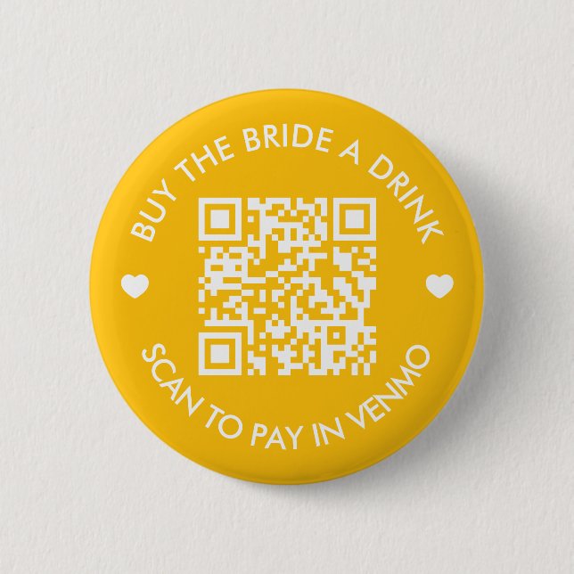Retro Yellow kaufen die Braut einen trinken QR Cod Button (Vorderseite)