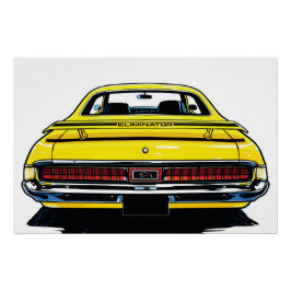 Retro Yellow Muscle Car Rear Pop Art Illustration Poster