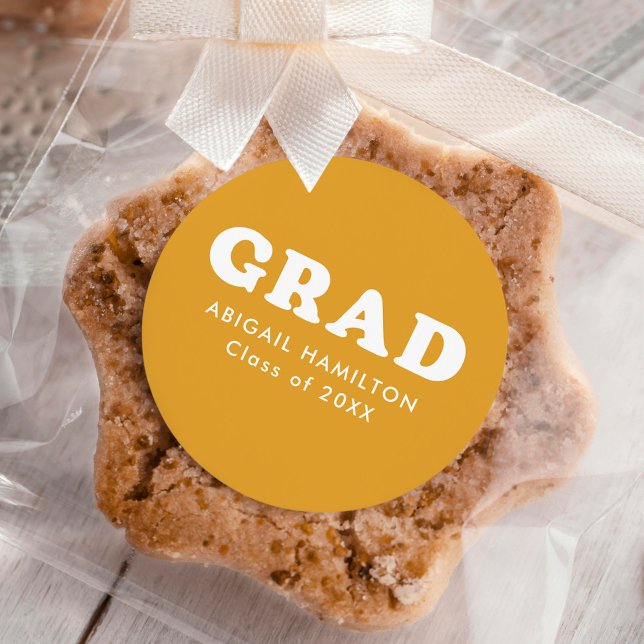 Retro Yellow Orange Typografy Abschluss Runder Aufkleber (Von Creator hochgeladen)