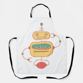 Retro Yellow Robot Space Graphic Schürze