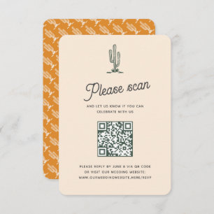 Retro Yellow Saguaro Cacti Wüste Wedding QR Code RSVP Karte