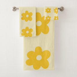 Retro Yellow Tropical Simple Blume Pattern Badhandtuch Set