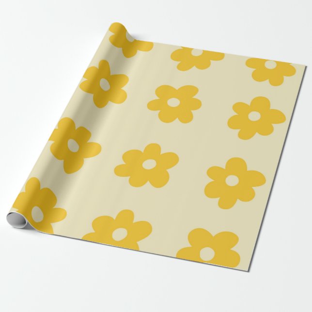 Retro Yellow Tropical Simple Blume Pattern Geschenkpapier (Ungerollt)