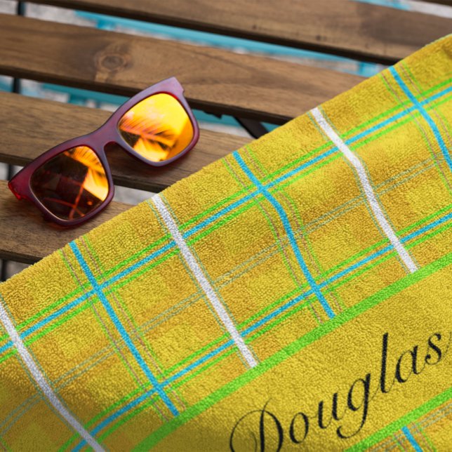 Retro Yellow und Blue Douglas Tartan, kundenspezif Strandtuch (Von Creator hochgeladen)