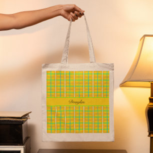 Retro Yellow und Blue Douglas Tartan, kundenspezif Tragetasche