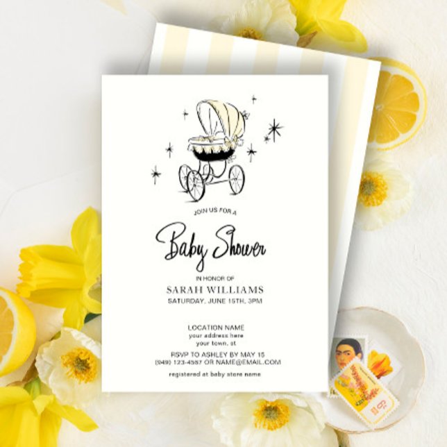 Retro Yellow Watercolor Stroller Script Einladung (Von Creator hochgeladen)