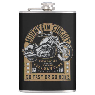 Retro Yellowstone Motorrad Flachmann