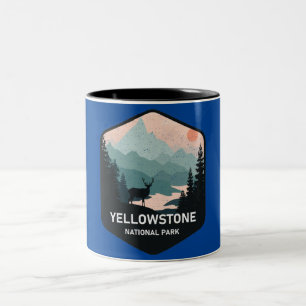 Retro Yellowstone Nationalpark Hirsch Vintages Ges Zweifarbige Tasse