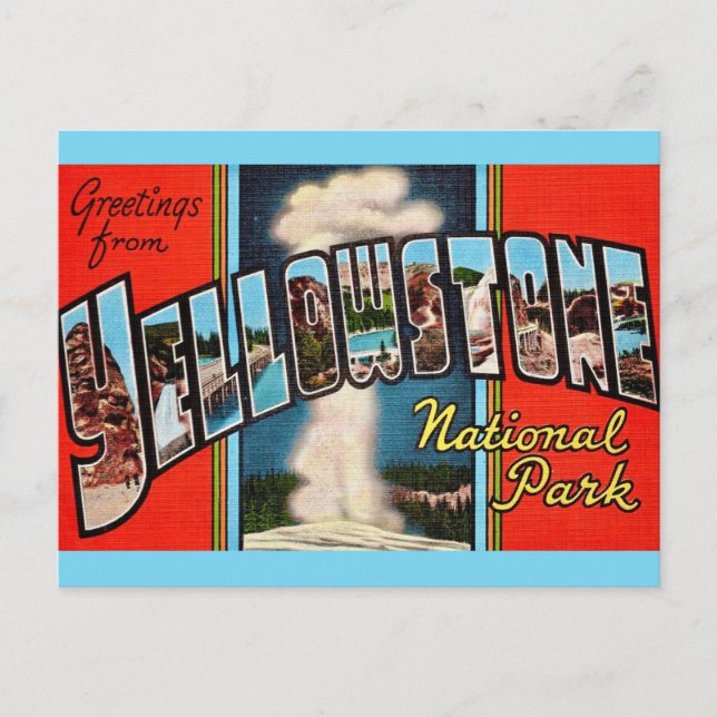 Retro Yellowstone Nationalpark Postcard Postkarte (Vorderseite)