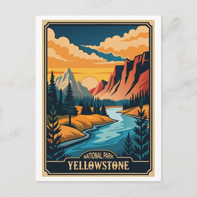 Retro Yellowstone Nationalpark Postkarte (Vorderseite)