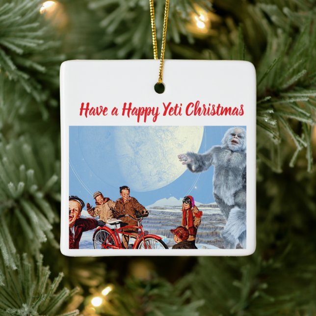 Retro Yeti Christmas Ornament, Personalized Family Keramikornament (Baum)