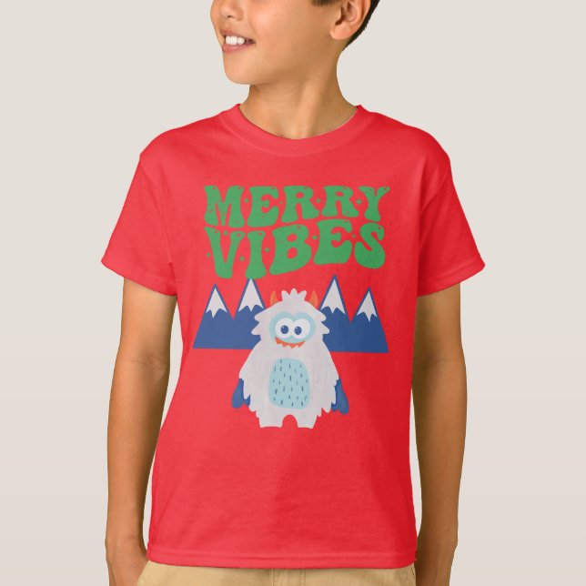Retro Yeti Whimsical Kids Weihnachten T-Shirt (Vorderseite)