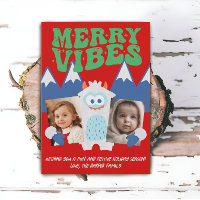 Retro Yeti Whimsical Two Kids Foto Weihnachten