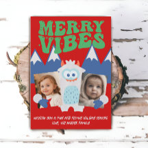 Retro Yeti Whimsical Two Kids Foto Weihnachten